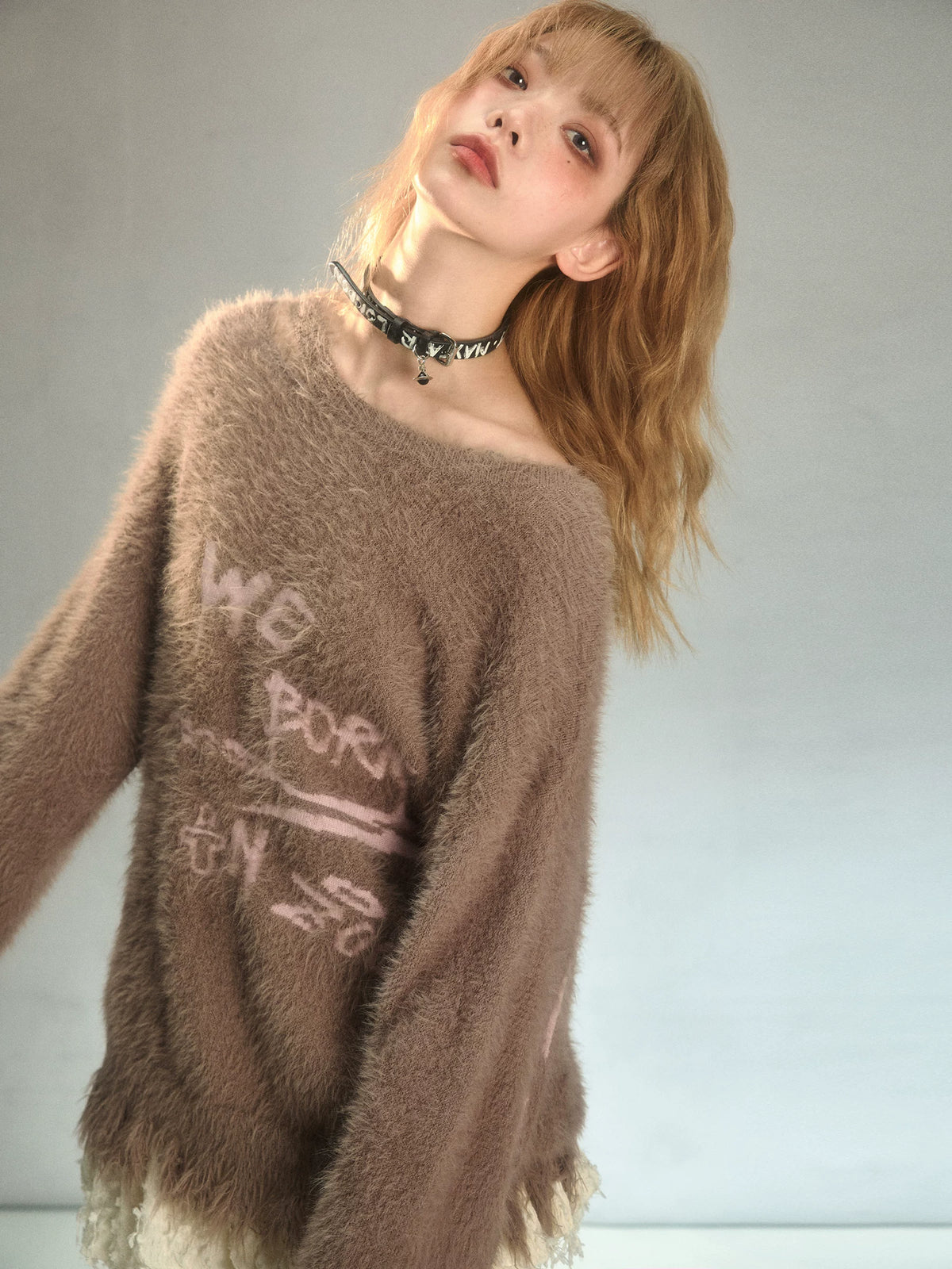 Graffiti Jacquard Oversize Pullover Knit Sweater