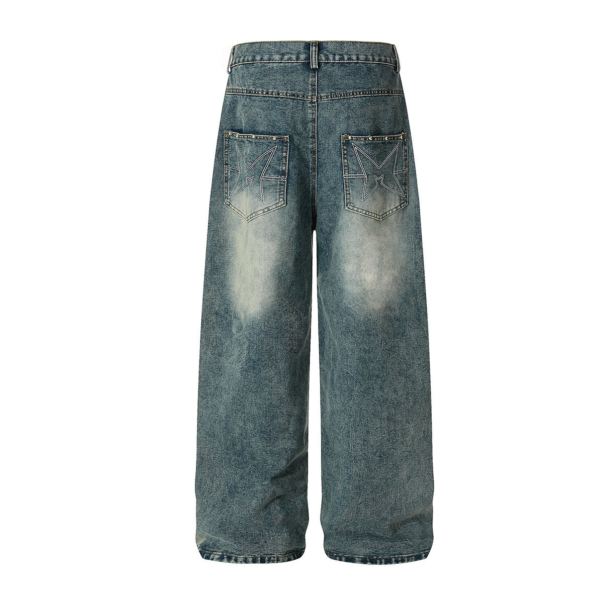 Star Patch Rivet Wide Leg Denim Jeans