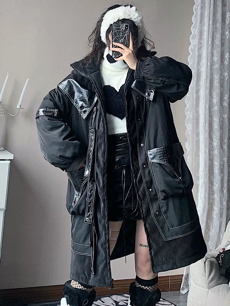 Dark Style Long Thick Padded Coat