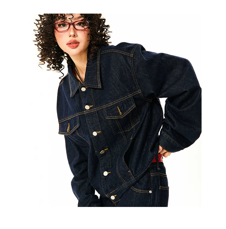 Button Oversize Denim Jacket & Wide Leg Denim Jeans Setup