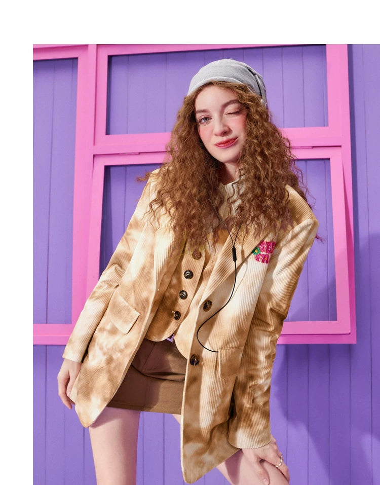Tie-Dye Corduroy Fake Layered Tailored Jacket