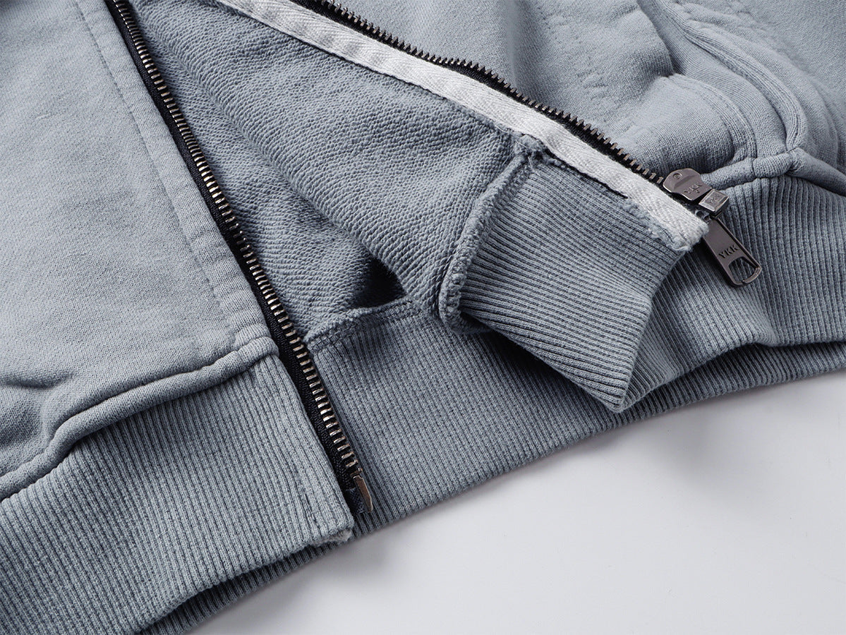 Heavyweight Wash Damage Zipper Hoodie