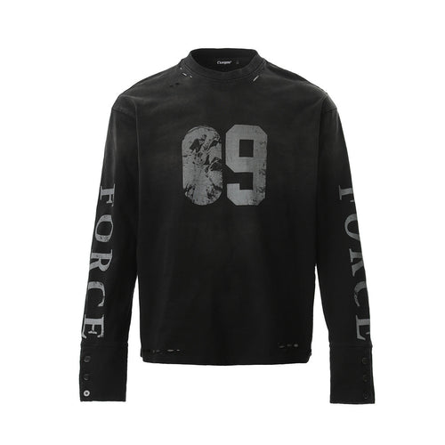 T-shirt à manches longues avec imprimé numéro effet délavé - Noir / S
