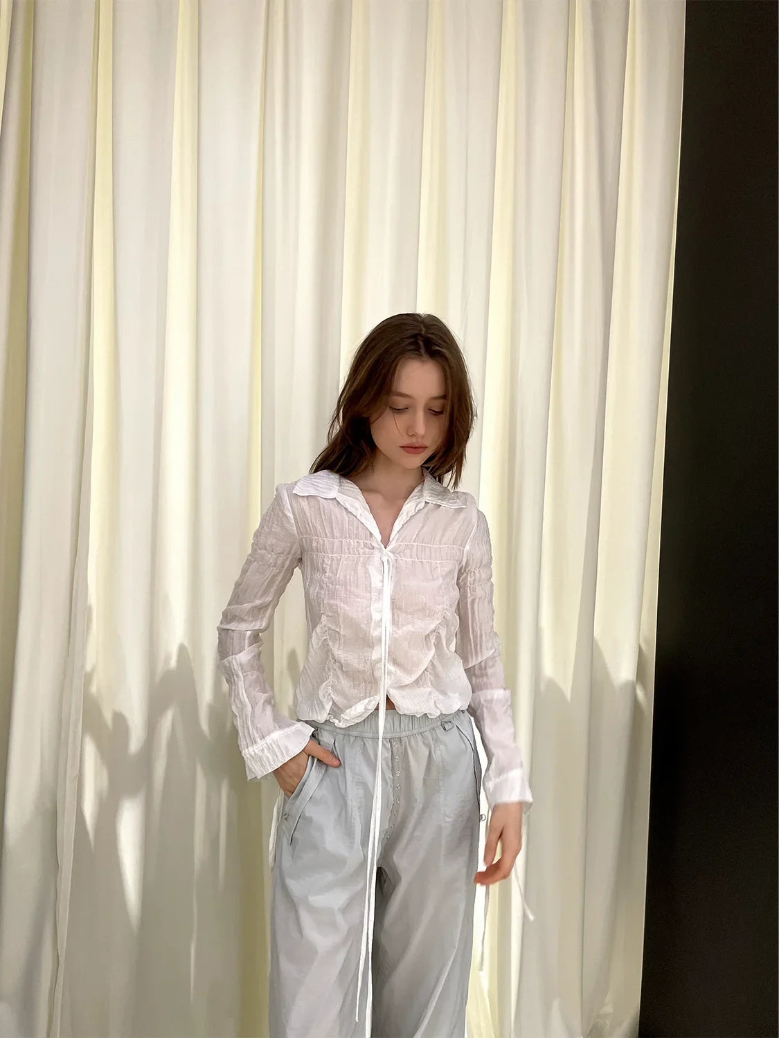 Strap Design Bubble Long Sleeve Shirt