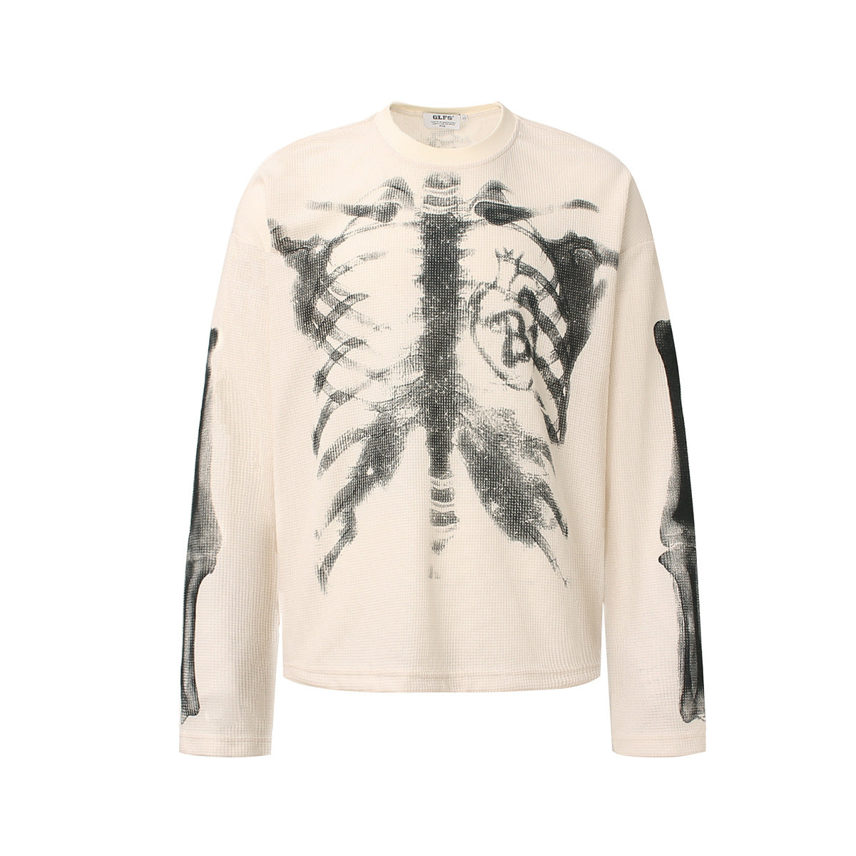 Skeleton Print Waffle Long Sleeve T-Shirt