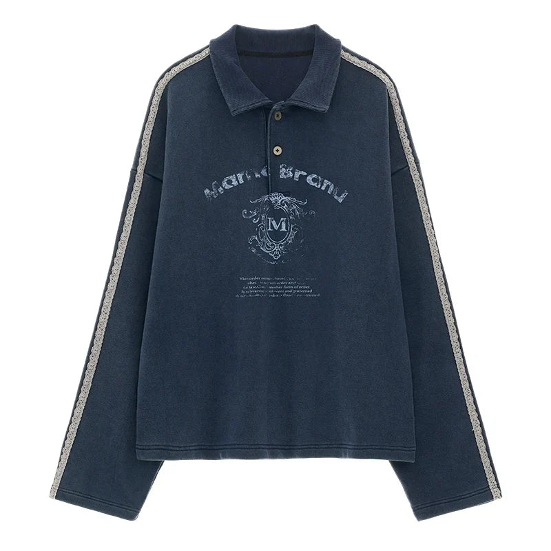 Washed Lace Polo Sweatshirt