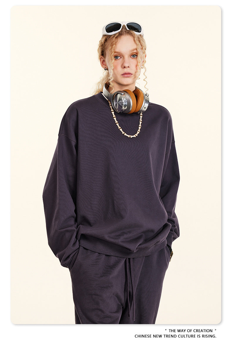 Oversize Heavyweight Basic Round Neck Sweatshirt