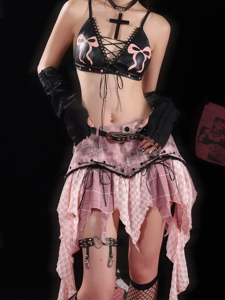 Irregular Damage Ruffle Denim Skirt