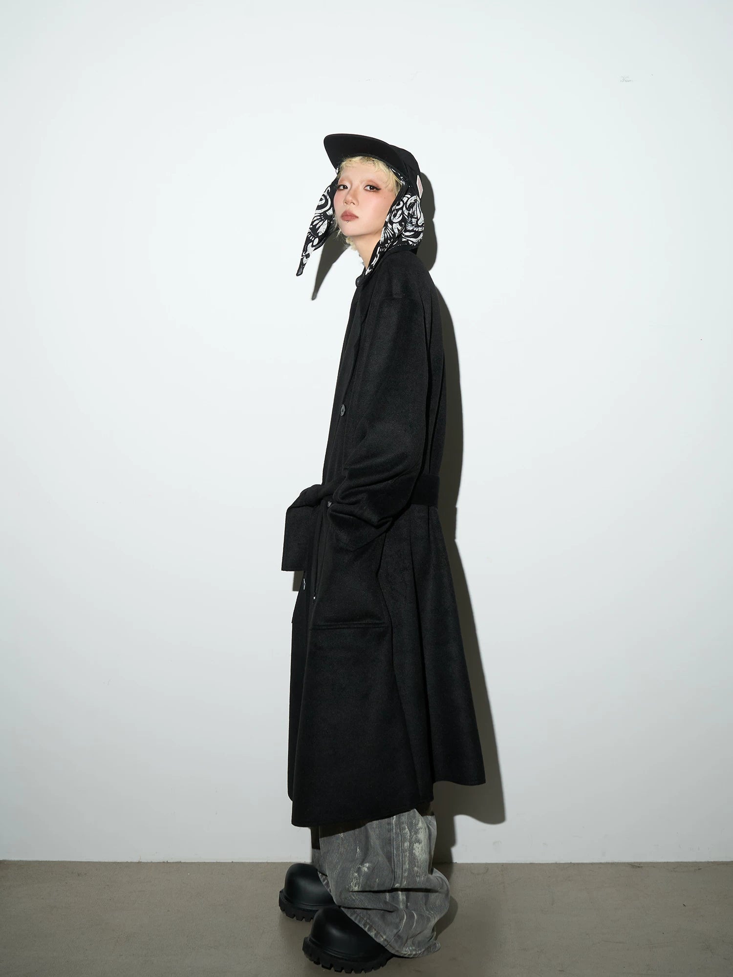 Double Breasted Belted Long Length Coat