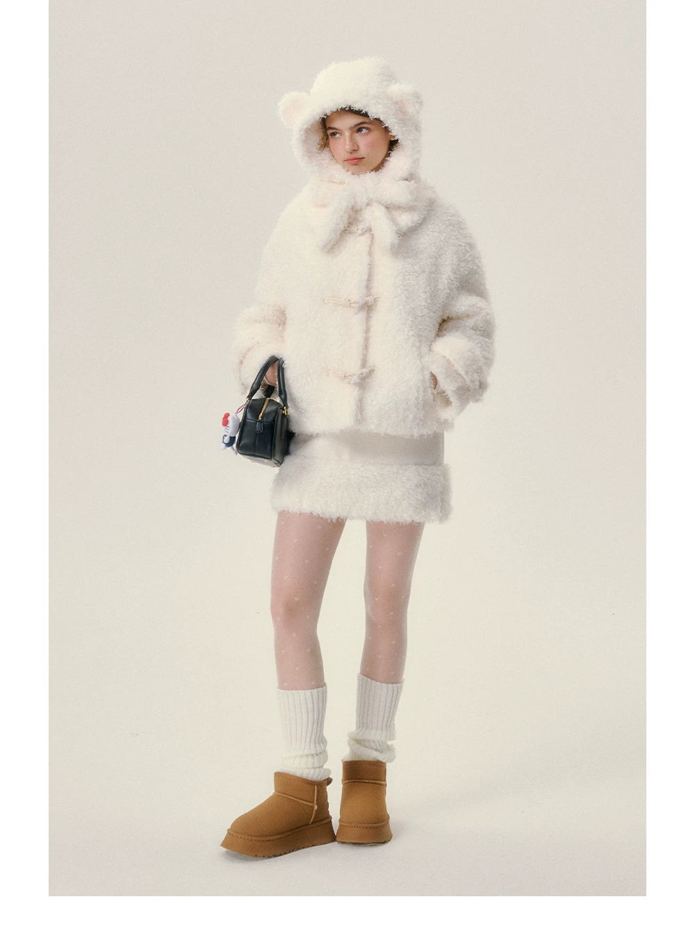 Fake Fur Hoodie & Short Skirt Setup