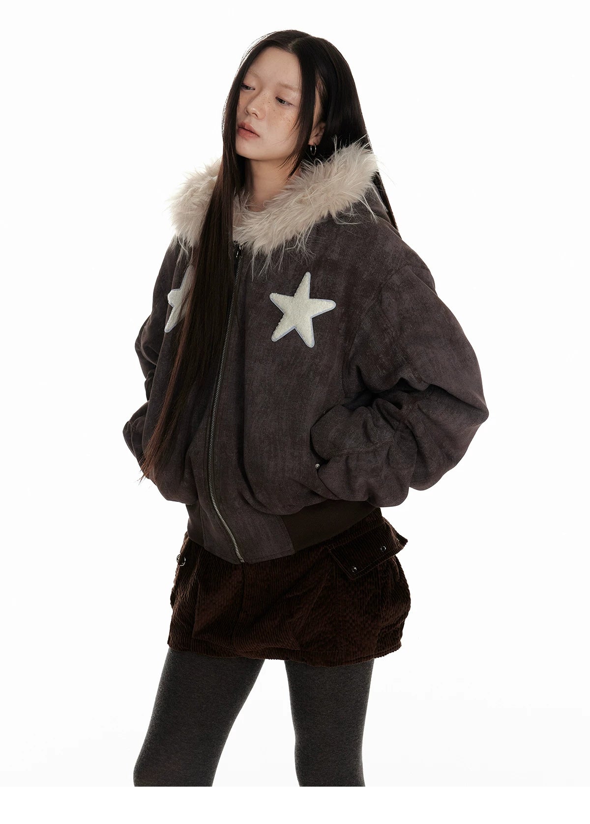 Fur Trim Patchwork Hooded Puffer Jacket