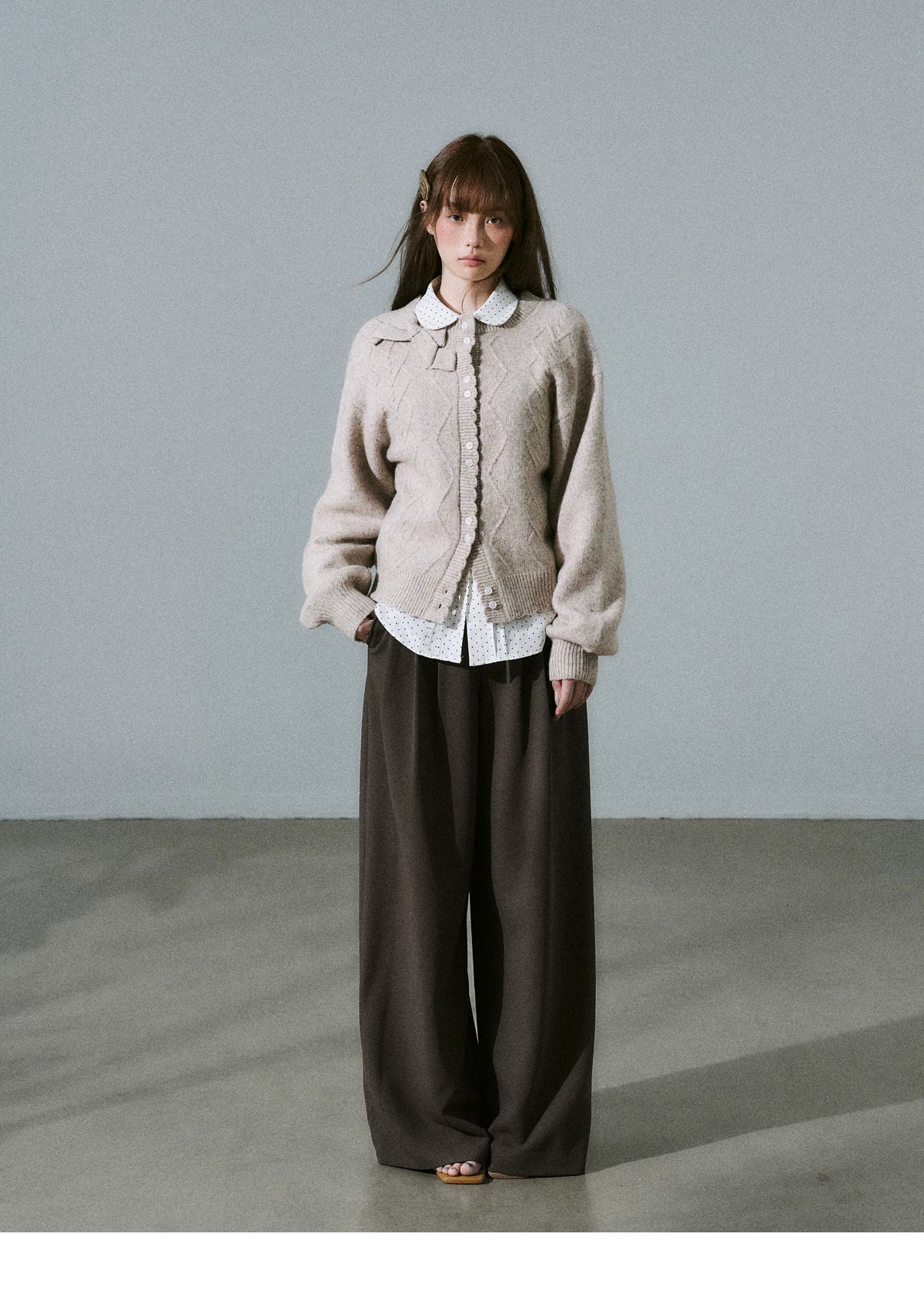 Moonlight Silhouette Bow Detail Wool Knit Cardigan