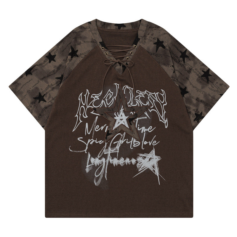 Star Ripped Distinctive Shoulder Design T-Shirt - MADXMARX