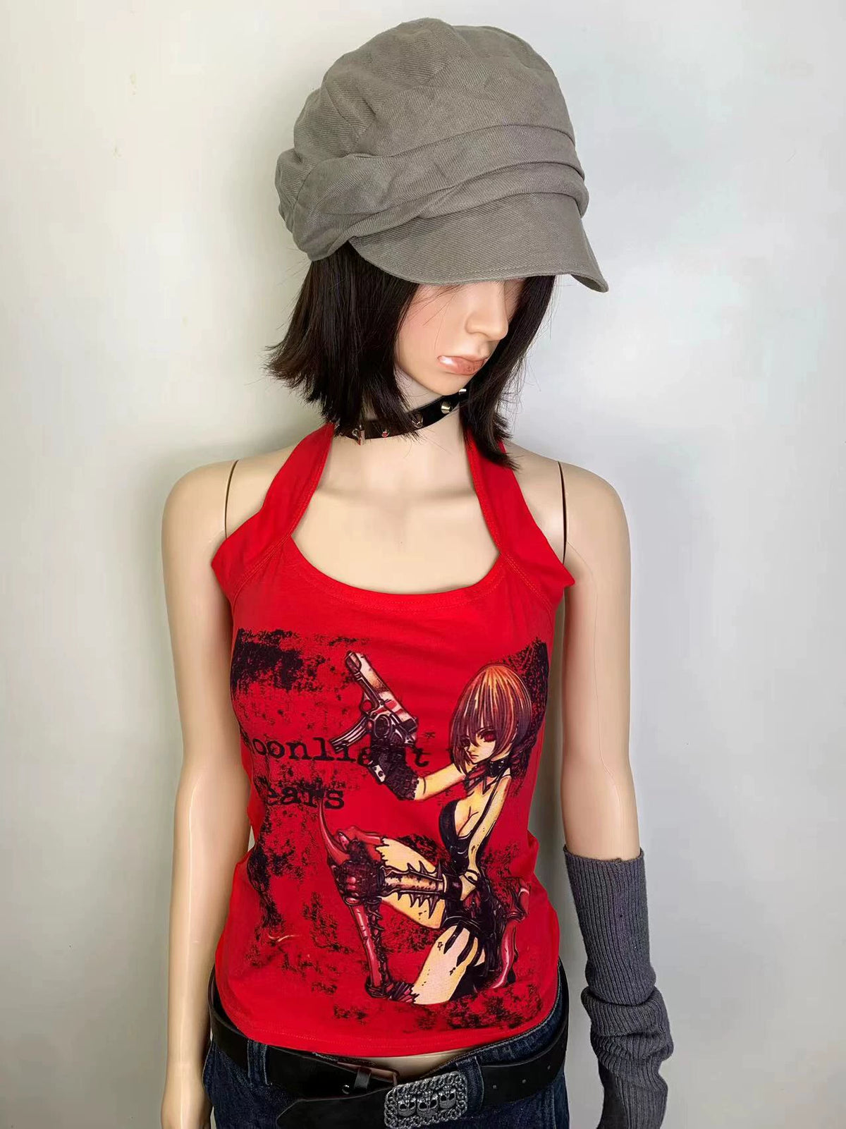 Cartoon Print Halter Tank Top