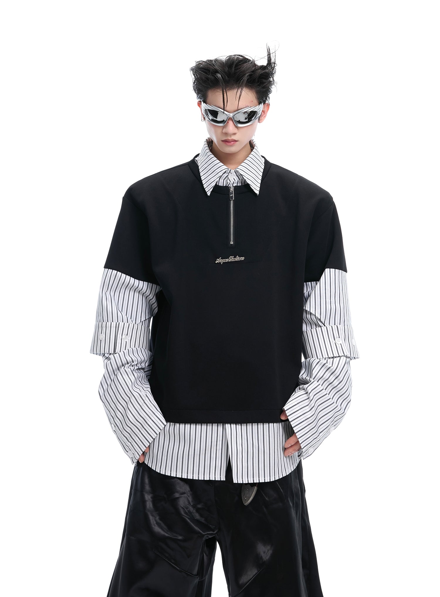Fake Layered Stripe Long Sleeve Shirt