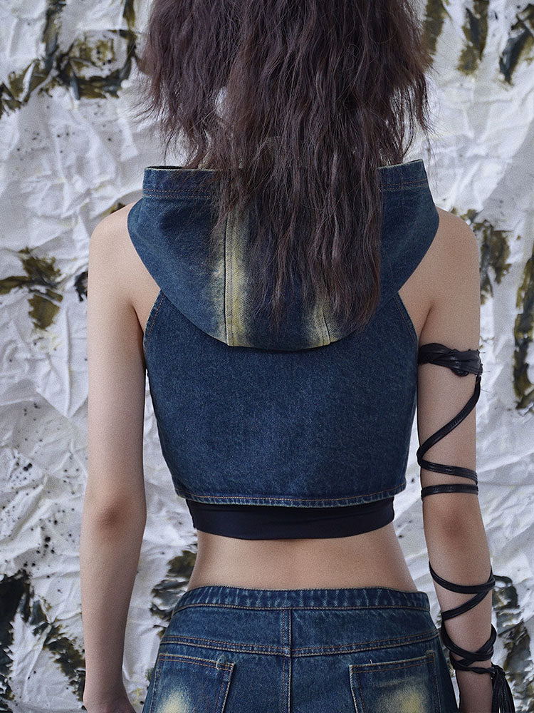 Denim Hooded Punk Zipper Vest