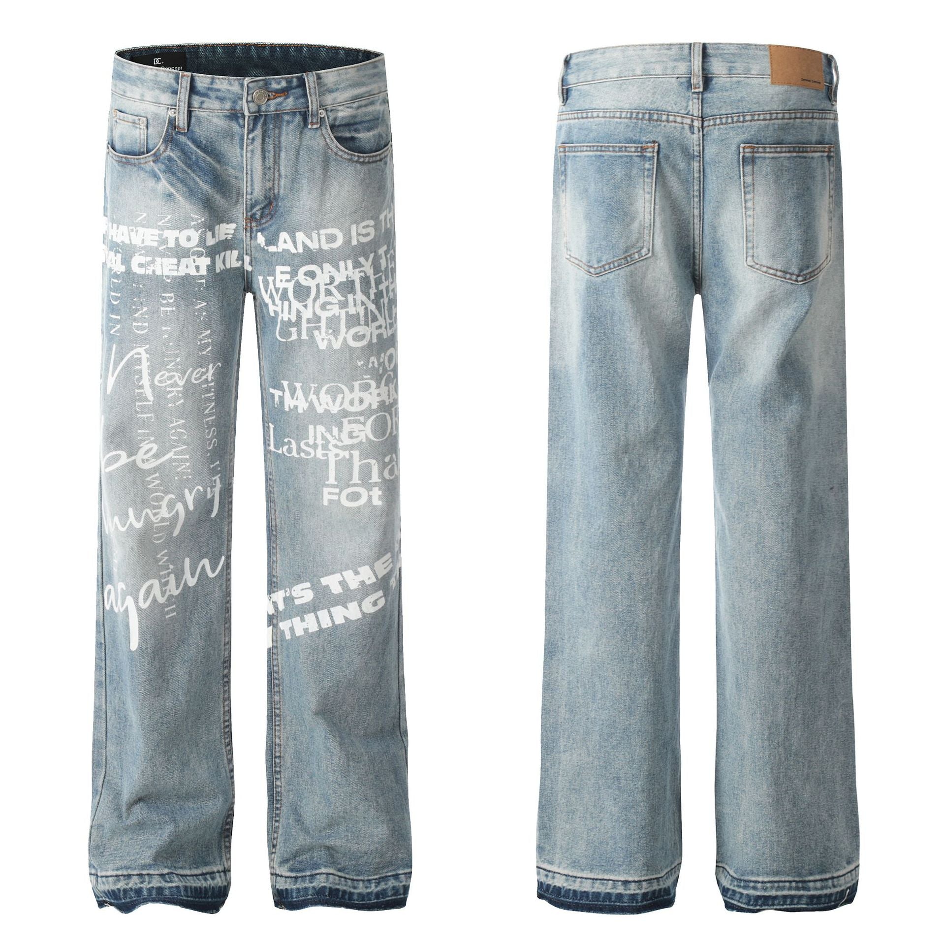 Letter Print Straight Denim Jeans