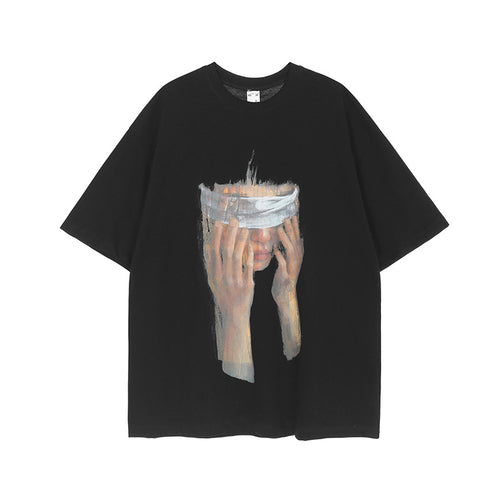 T-shirt imprimé fille aux yeux bandés - S / Noir