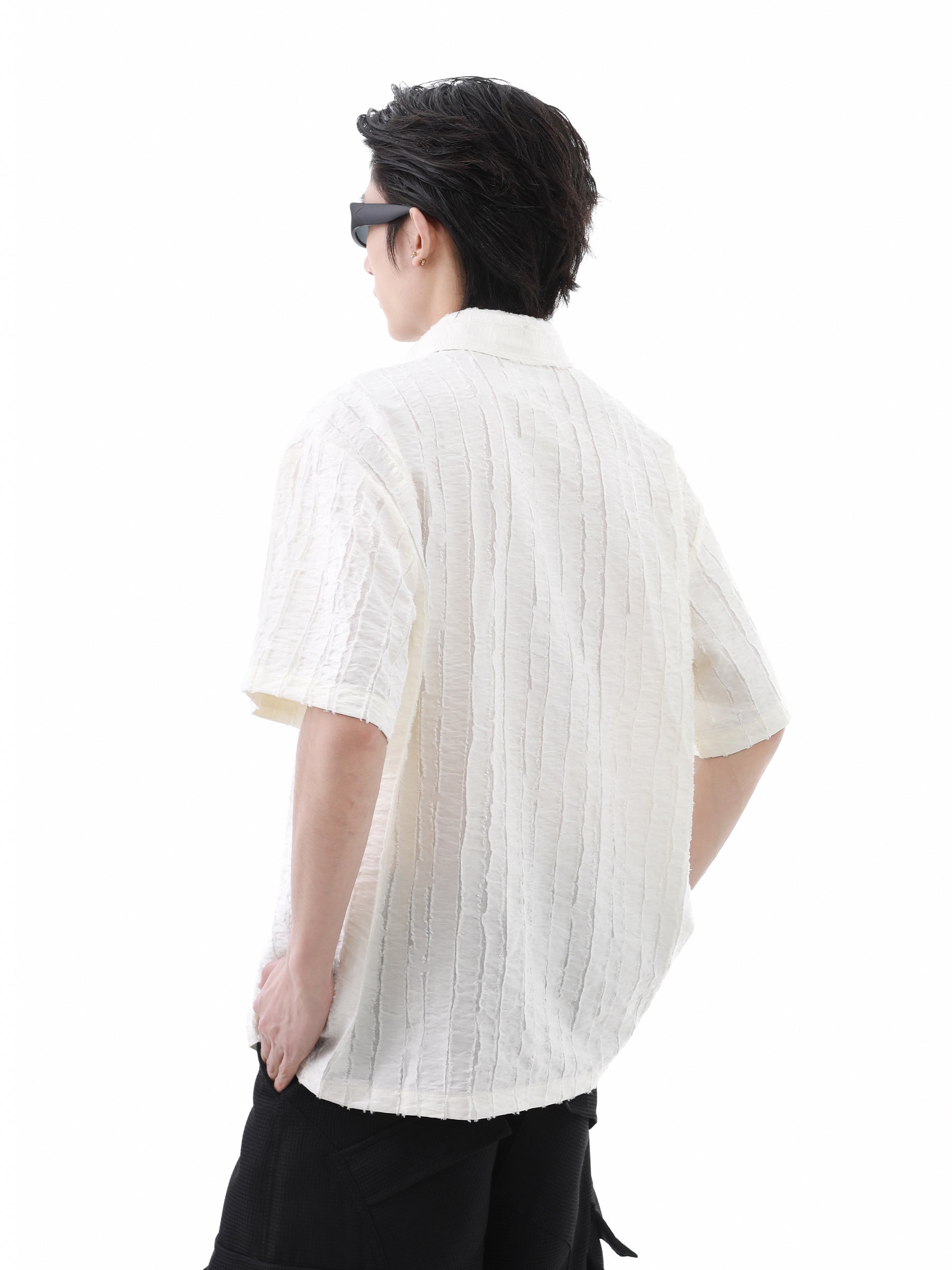 Texture Pleats Design Short Sleeve Shirt