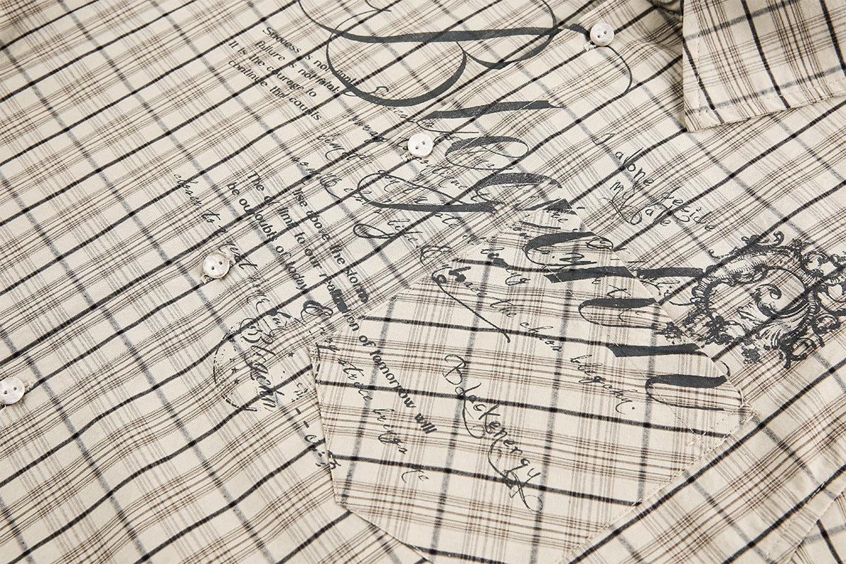 Plaid Letter Print Long Sleeve Shirt