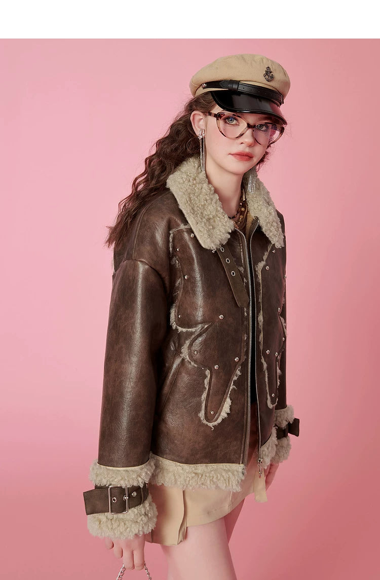 Fake Shearling Thick PU Leather Jacket