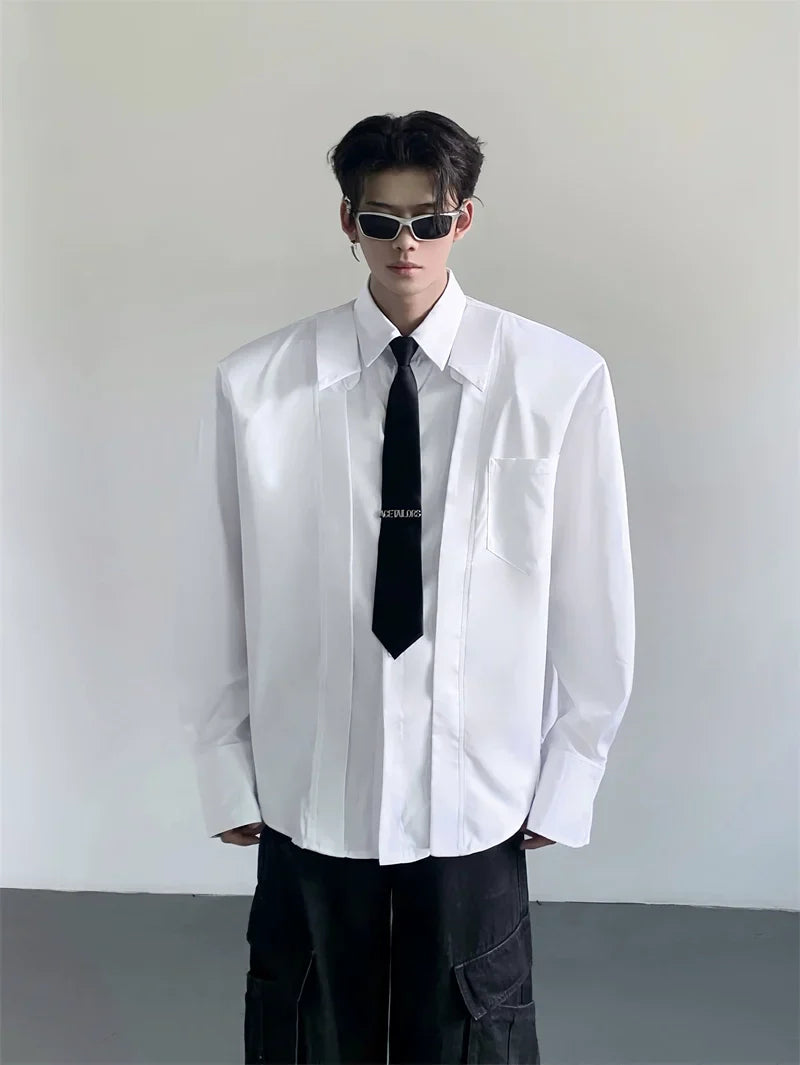 Solid Color Lapel Design Long Sleeve Shirt