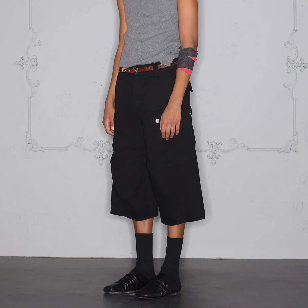 Pleats Wide Leg 3D Pocket Cargo Short