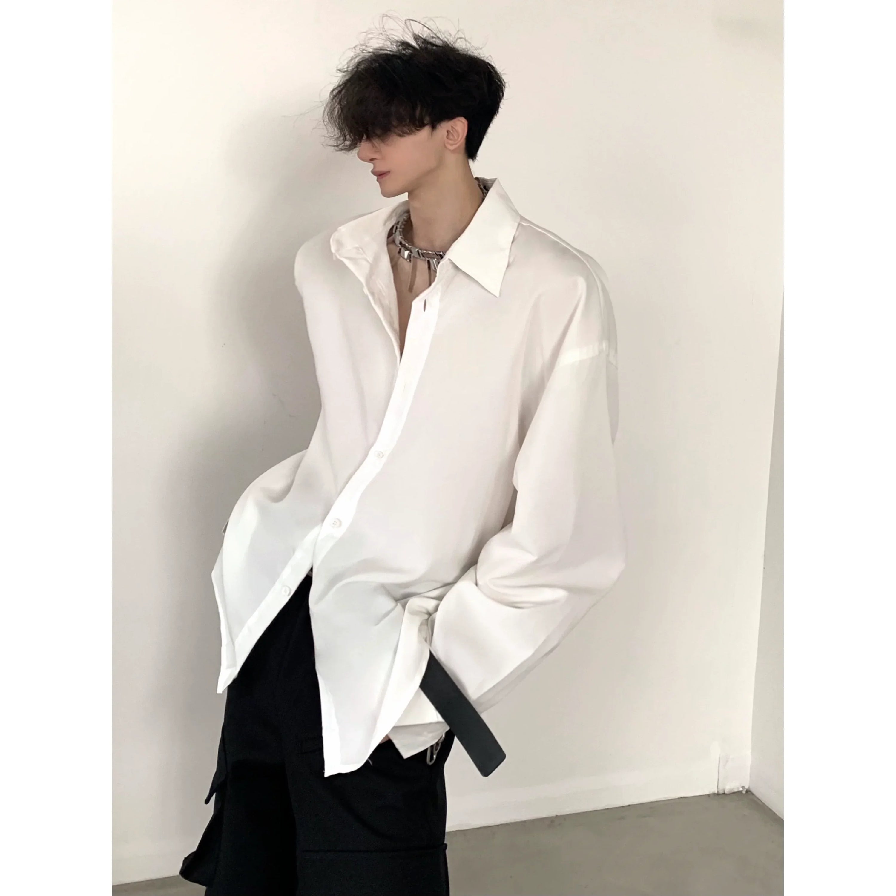 Oversize Simple Basic Long Sleeve Shirt