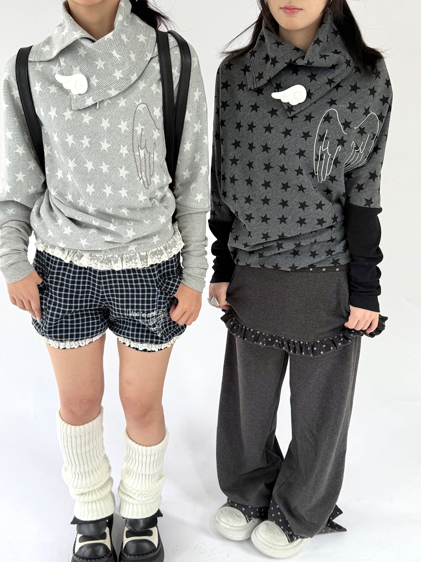Star Print Wing Detail Layered Long Sleeve T-Shirt