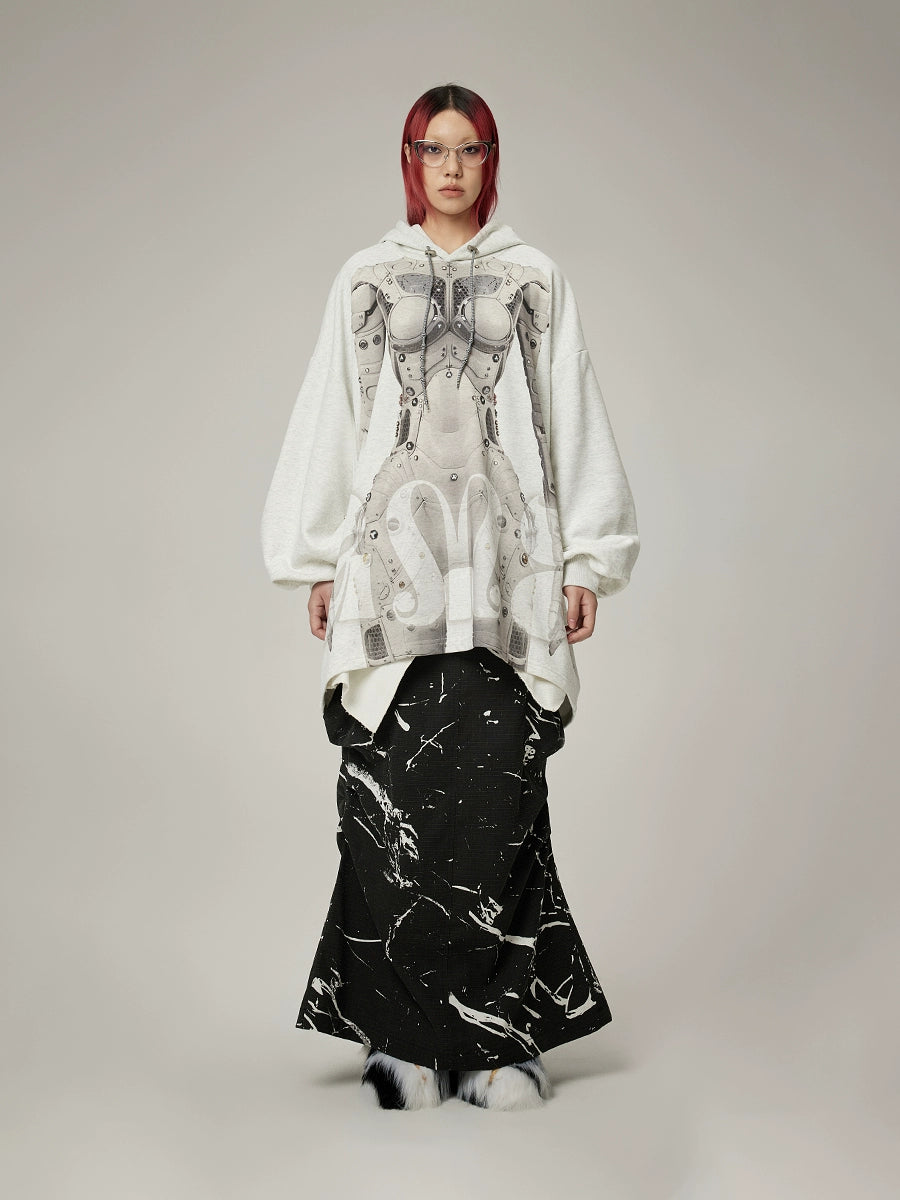DAMAGE ASIA AI Robot Print Futuristic Hooded Loose Sweatshirt AW24