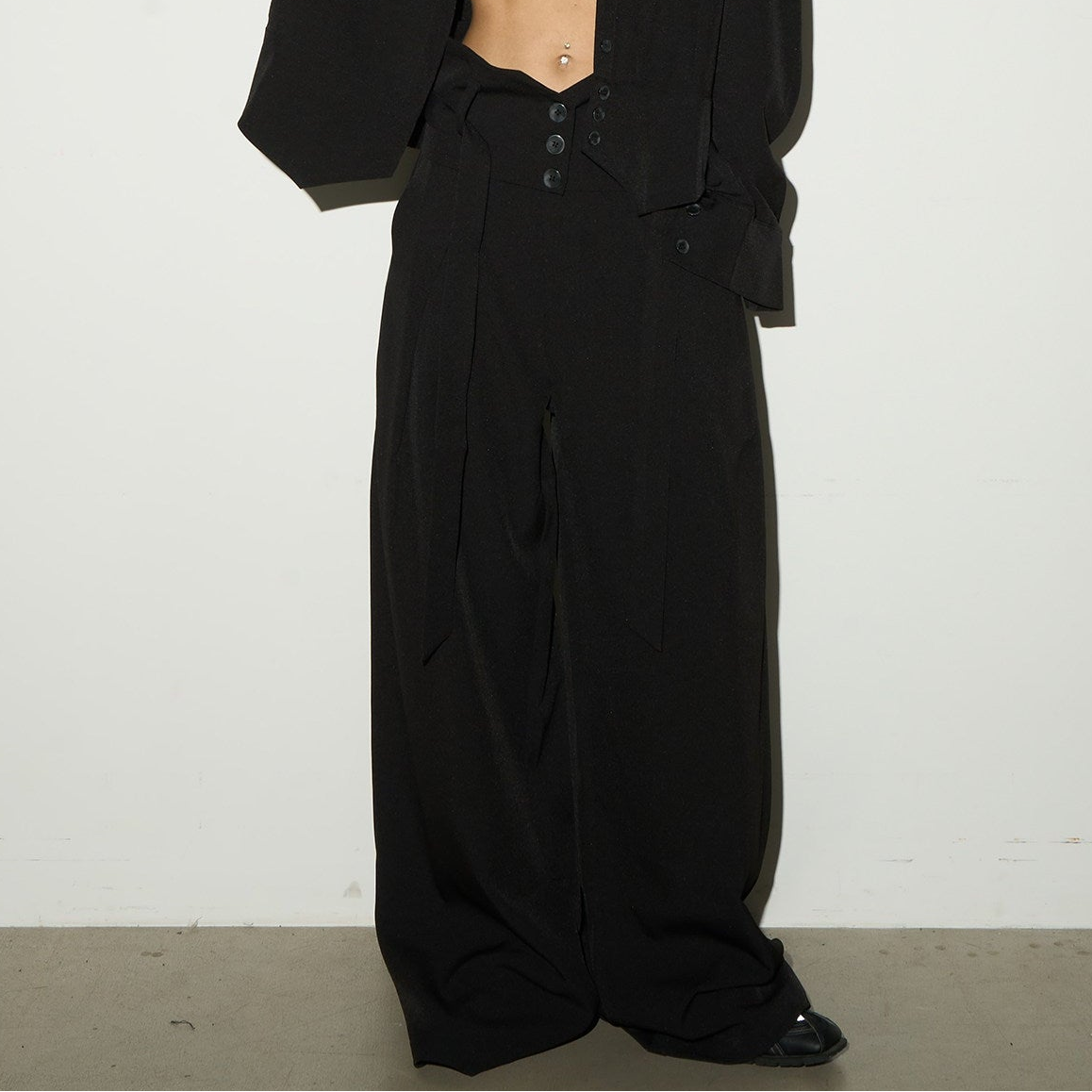 Button Front Long Sleeve Shirt & Pleats Wide Leg Trousers Setup