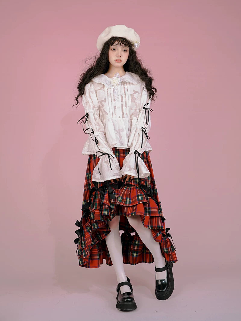 Irregular Bow Elastic Waist Long Skirt