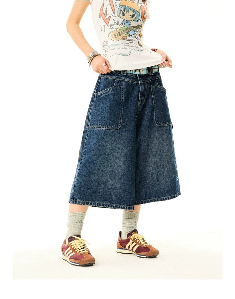 Wide-Leg Denim Shorts