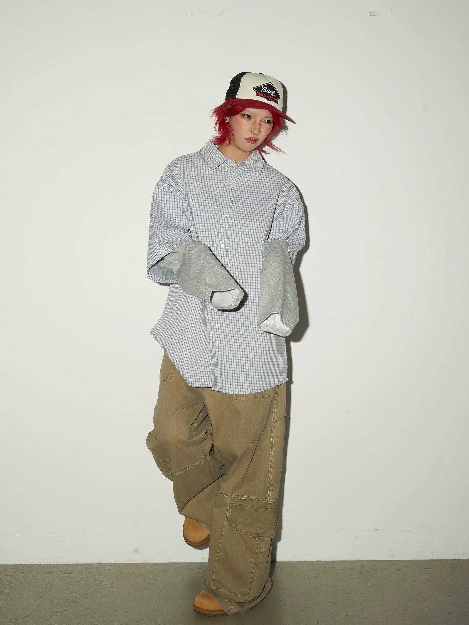 Fake Layered Hooded Jacket & Multi Pocket Cargo Pants Setup