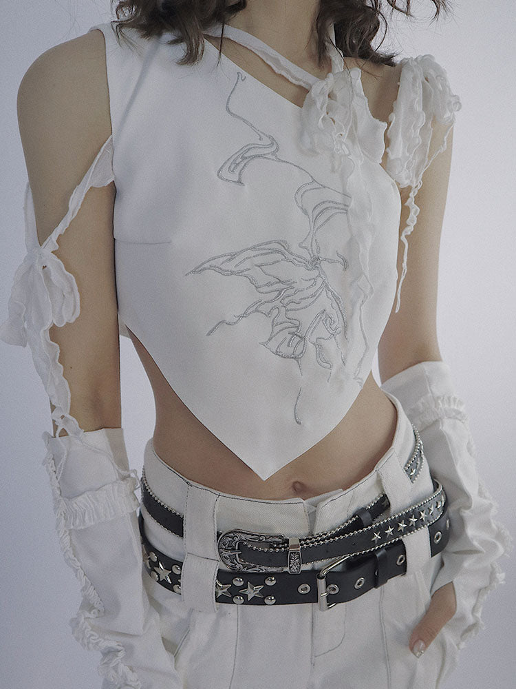 Butterfly Embroidery Tie-Strap Tank Top