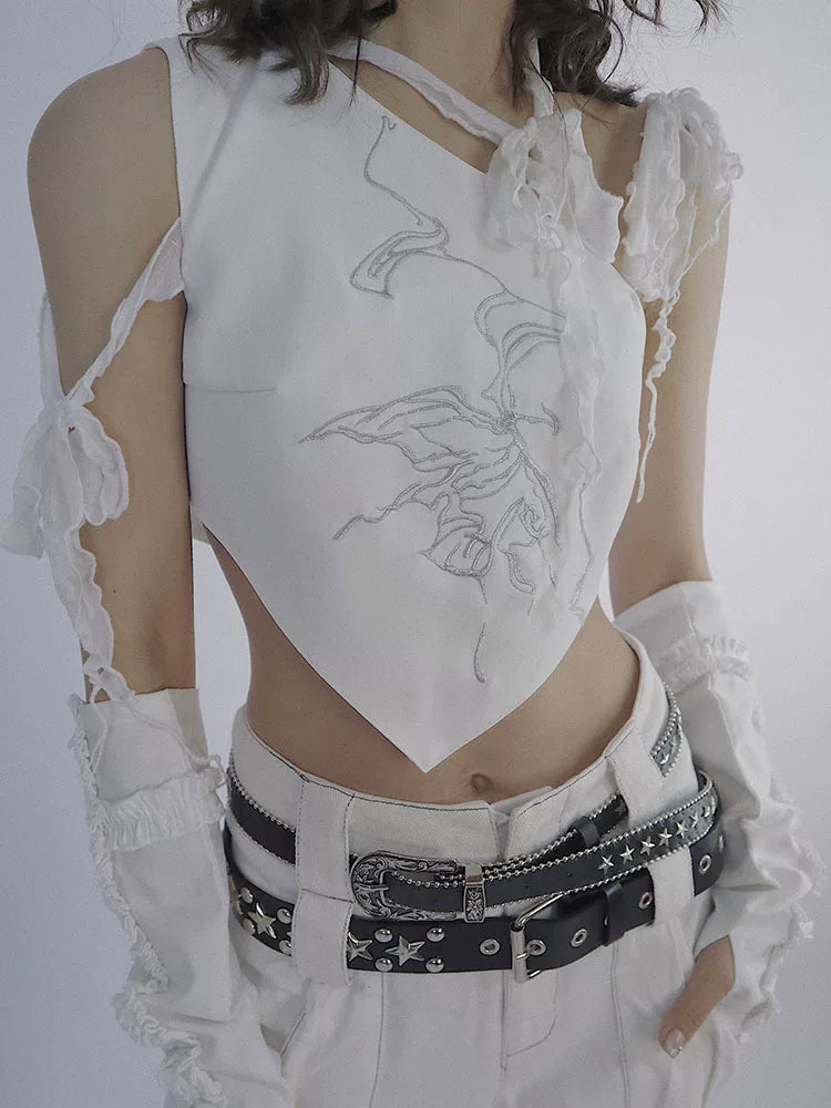 Butterfly Embroidery Tie-Strap Tank Top