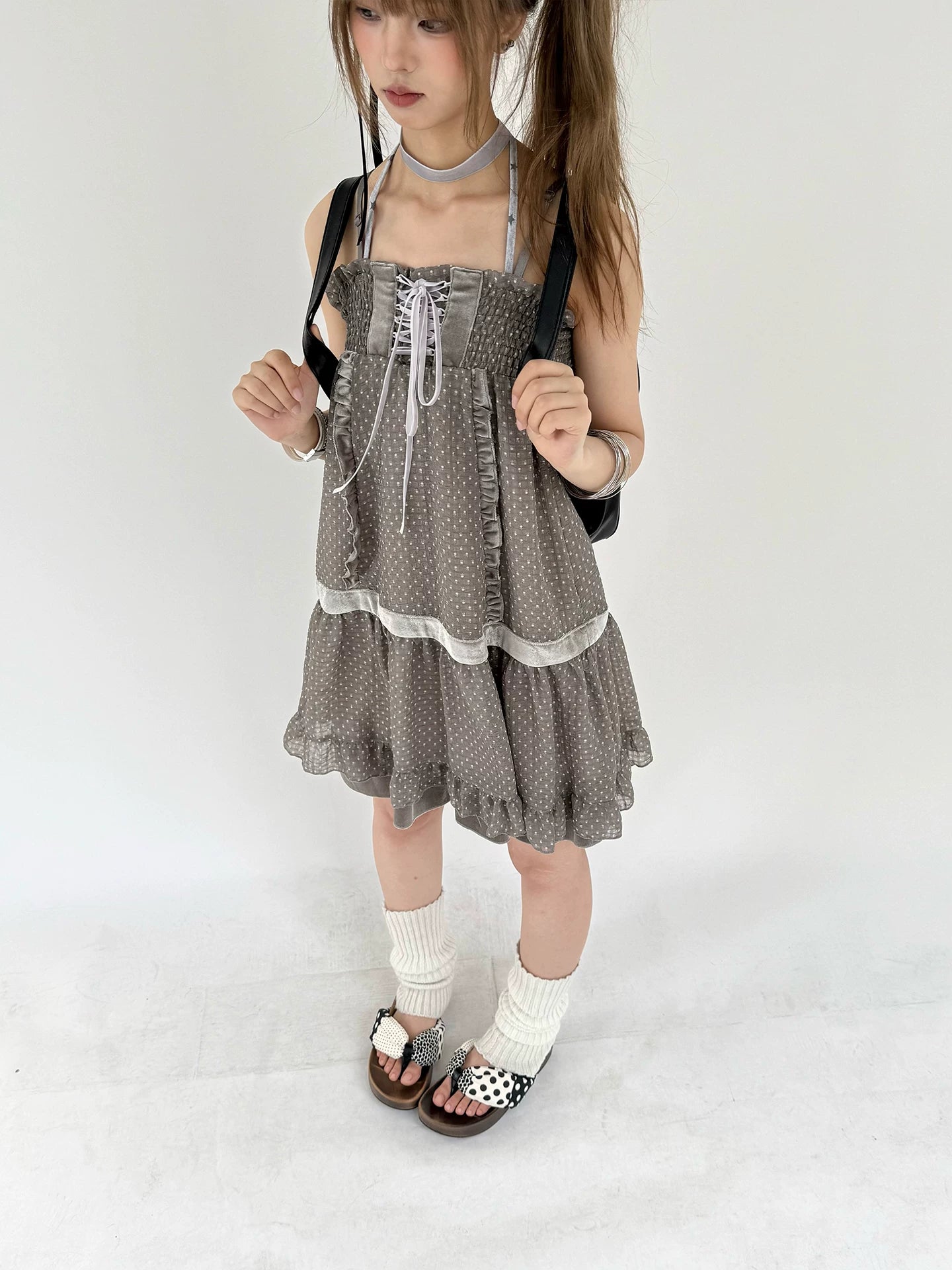 Polka Dot Patchwork Spaghetti Strap Dress