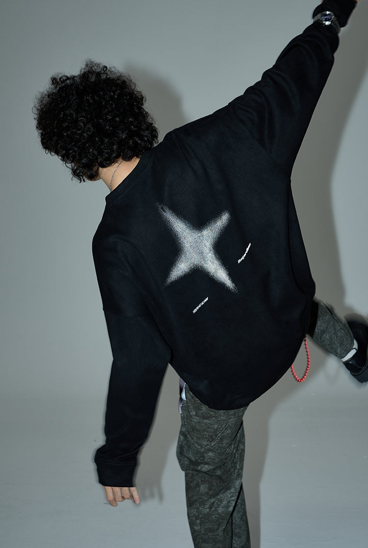 Overize Suede Round Neck Sweatshirt