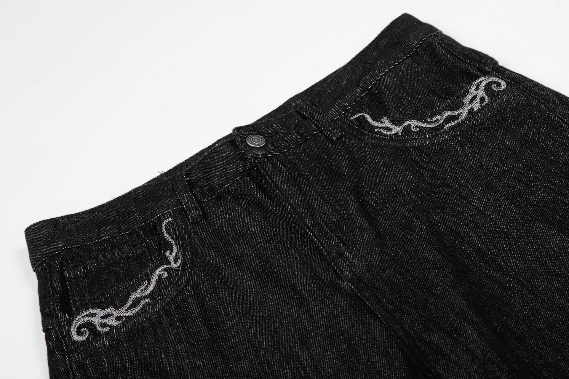 Washed Embroidery Flare Denim Jeans