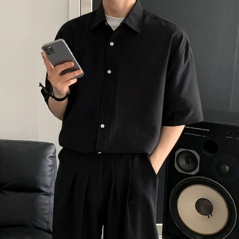 Lapel Solid Color Short Sleeve Shirt