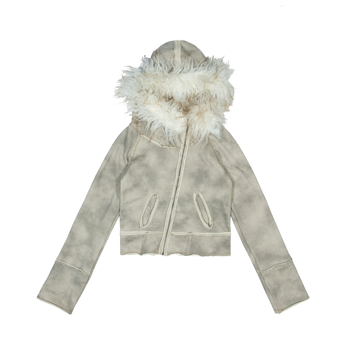 Fake Fur Collar Distressed Short Jacket