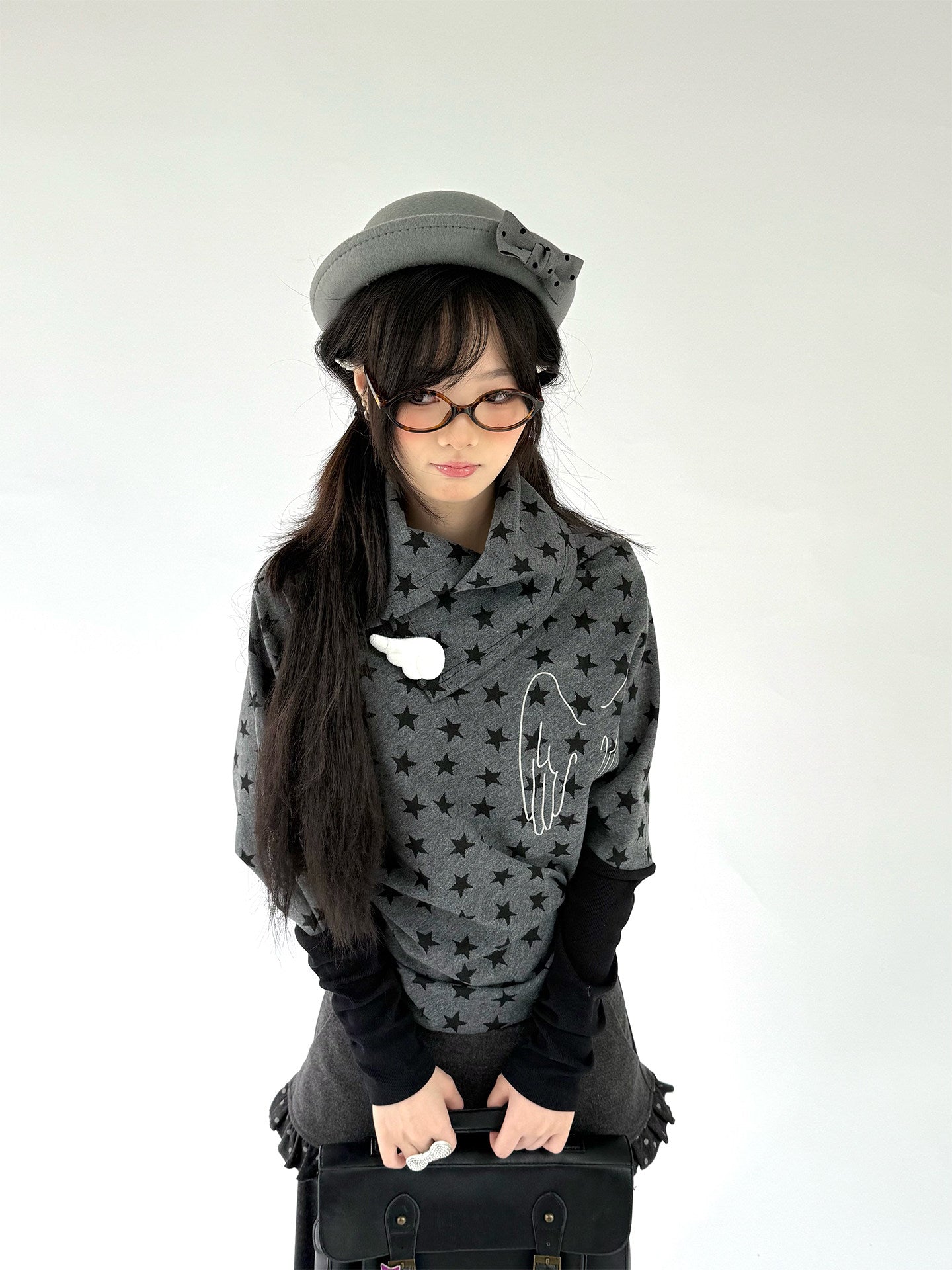 Star Print Wing Detail Layered Long Sleeve T-Shirt