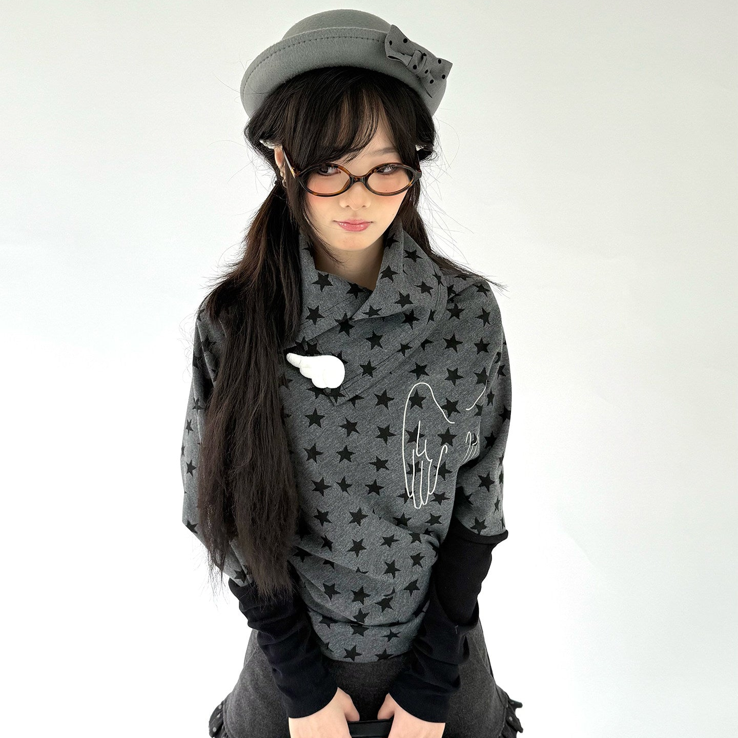 Star Print Wing Detail Layered Long Sleeve T-Shirt