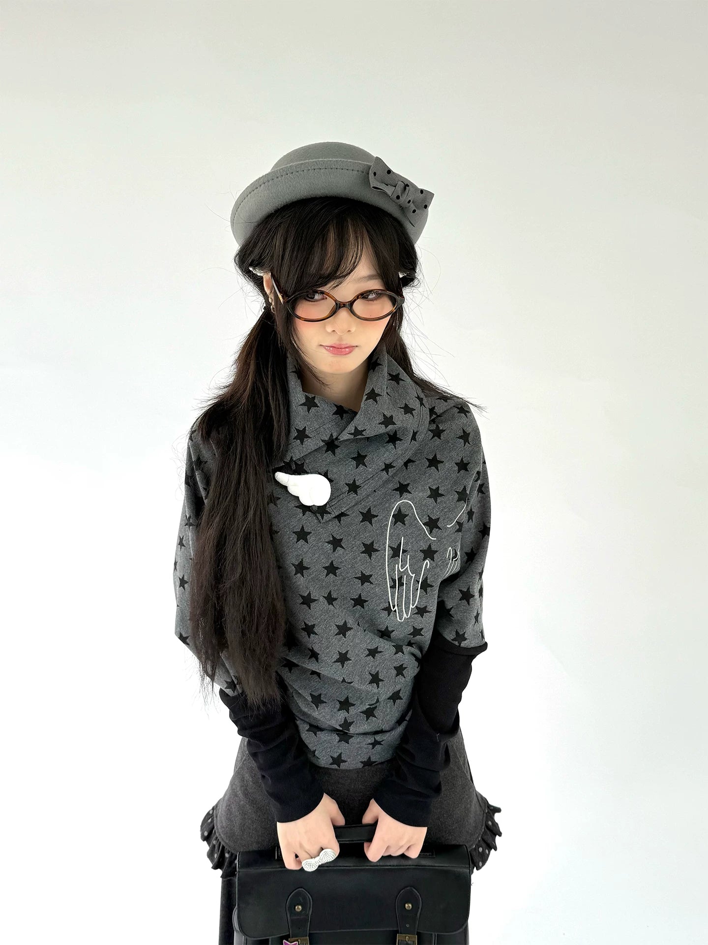 Star Print Wing Detail Layered Long Sleeve T-Shirt