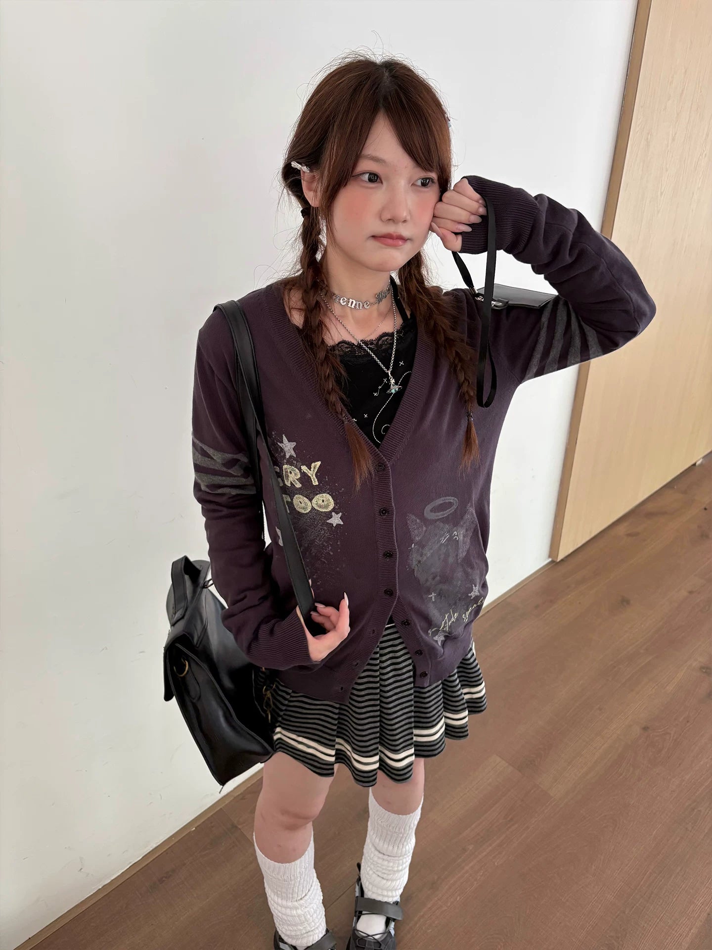 Three-Stripe Button Knit Cardigan