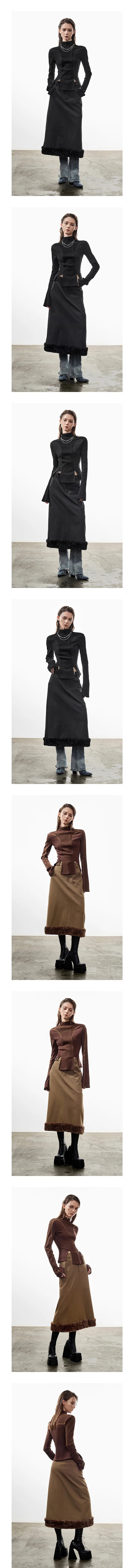 Jupe en tweed et fourrure