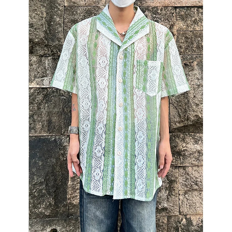 3D Embroidery Hollow-Out Short Sleeve Shirt