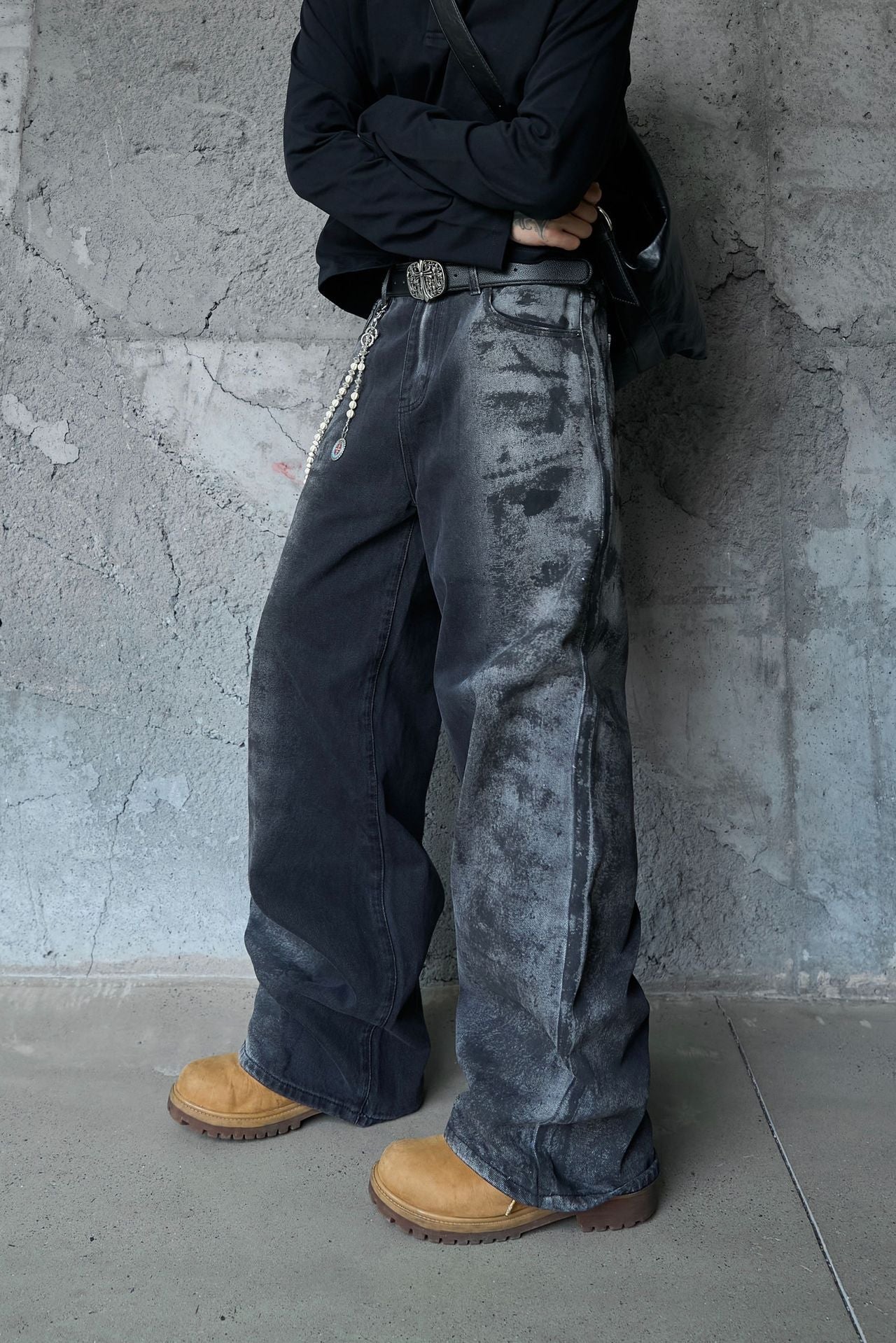 Washed Wide Leg Denim Jeans