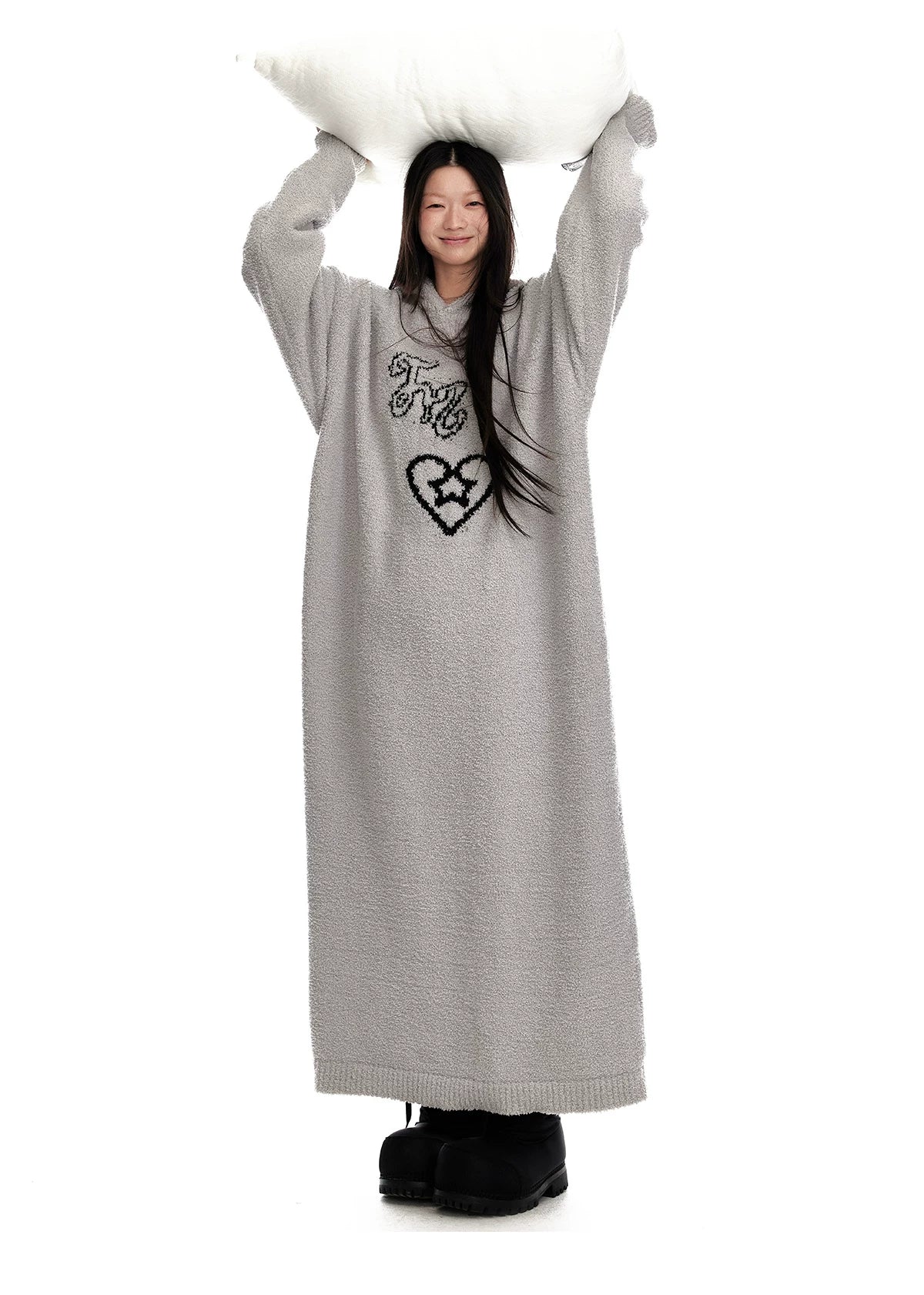 Fuzzy Hooded Knit Sweater Dress