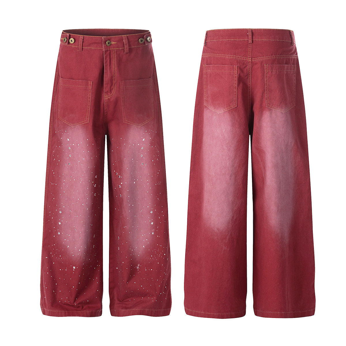 Washed Paint Studs Wide Leg Pants